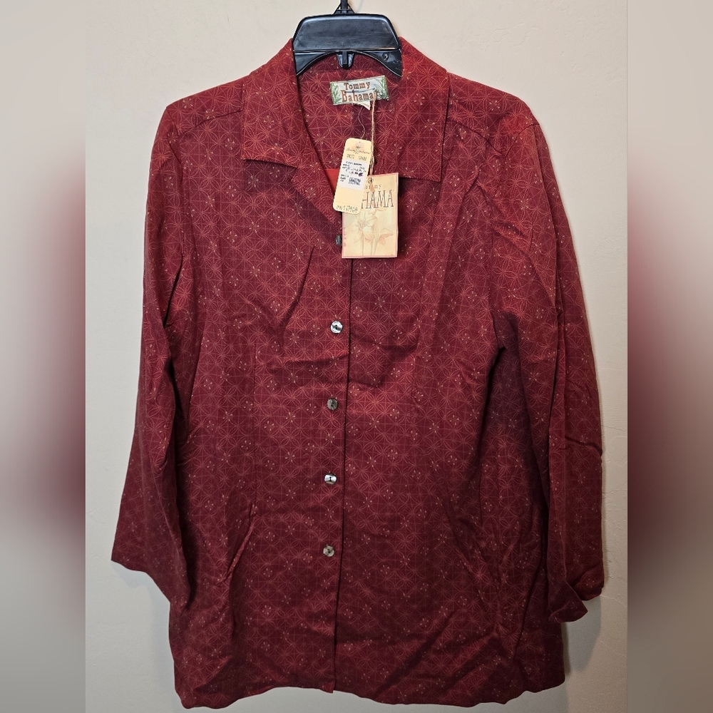 Tommy Bahama Cinnabar Burgundy Button-Down Long 100% Silk Lining Jacket NWT